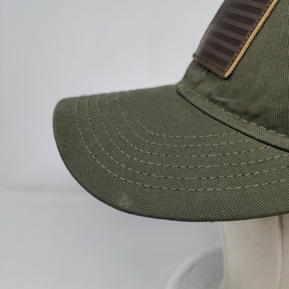 American Flag Leather Patch Strapback Hat Green O… - image 4